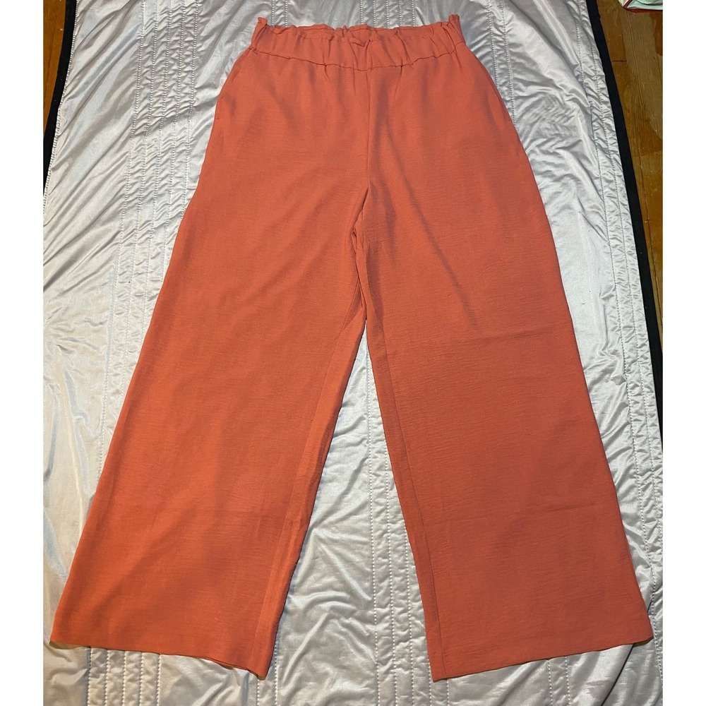 Hilary Radley Womens Dusty Coral Wide Leg Paperbag Waist Pants Size M
